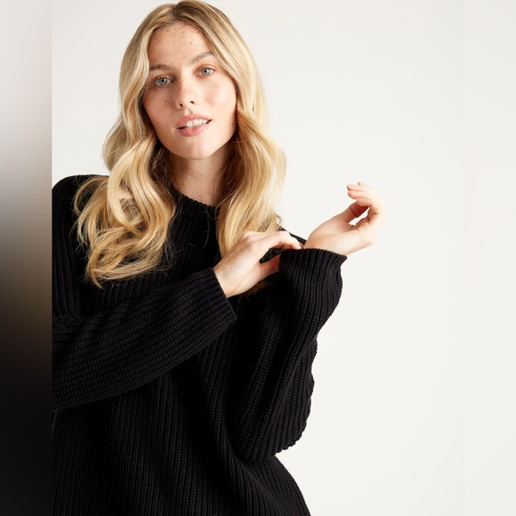 Quince Black 100% Organic Cotton Fisherman Crew Pullover Knit Sweater size M - Picture 2 of 12